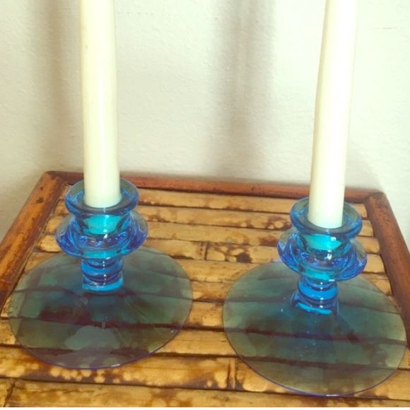 Vintage Other - 2 Matching Aqua Blue Glass Vintage Candle Holders Vintage Other - 2 Matching Aqua Blue Glass Vintage Candle Holders
